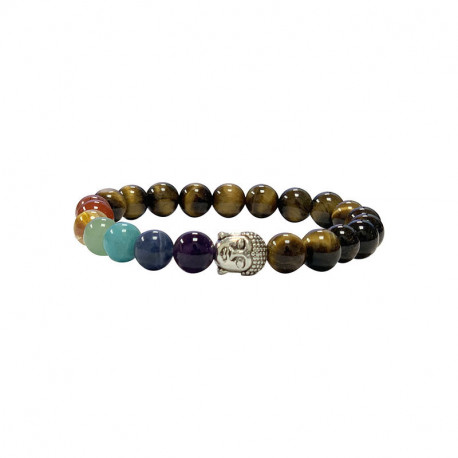 Bracelet 7 chakras, perle argenté bouddha