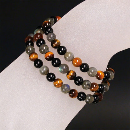bracelet oeil de tigre, labradorite et tourmaline